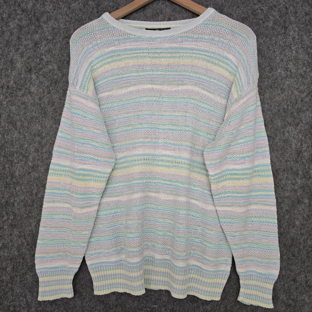 Vtg Hunt Club Sweater Womens‎ L Pastel Stripe Boat Neck Lightweight Cotton Knit
